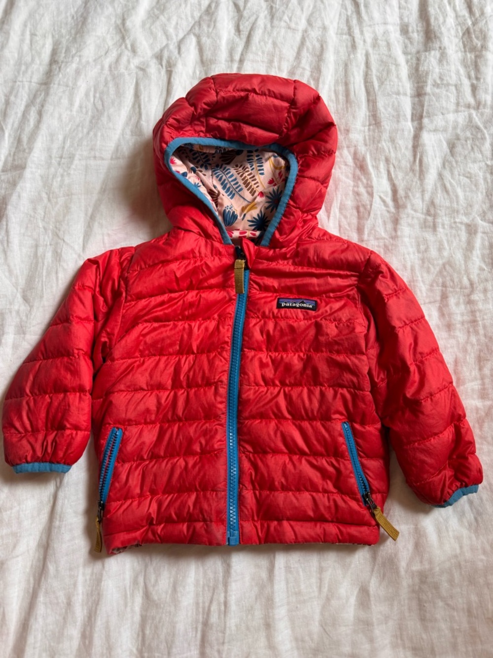 Patagonia Baby Reversible Red Hooded Kids Down sweater Hoody Jacket 12-18mo